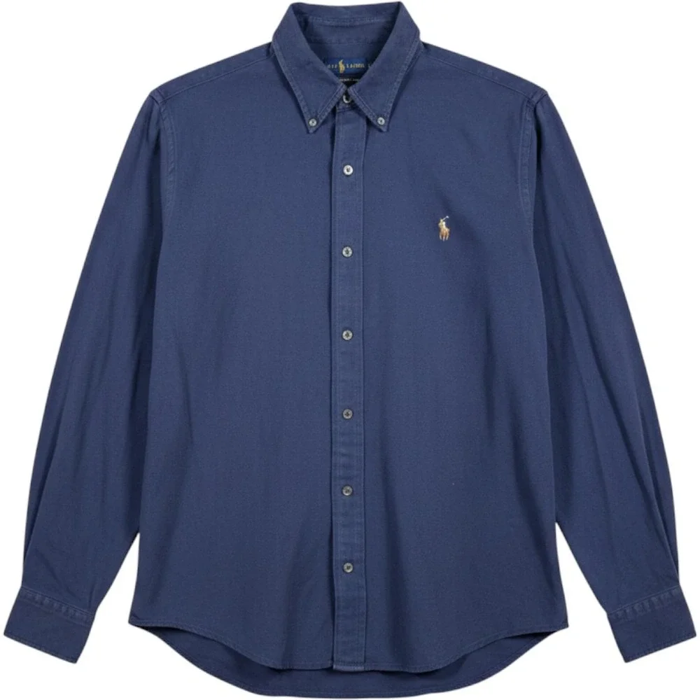 Ralph Lauren Knit Oxford Shirt Mens Large Blue Long Sleeve Button Down Pony Logo
